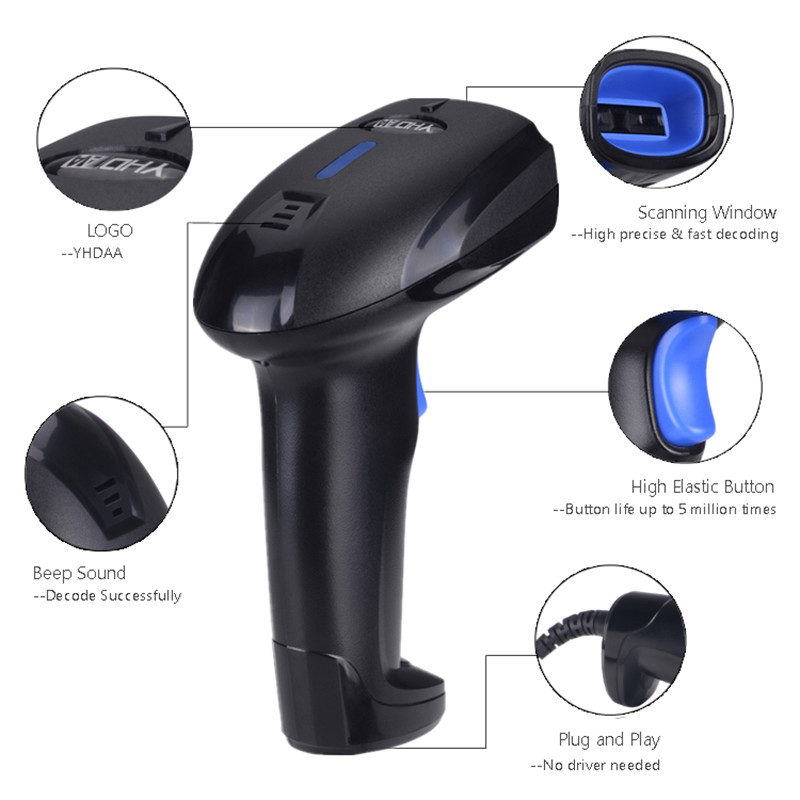 Fast Decoding Bluetooth Barcode Scanner Wired Qr Code Scanner For Inventory