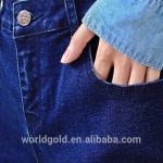 Embroidery Tassel Leg Stretch Denim Jeans For Ladies Dark Blue Color