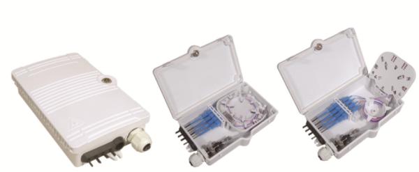 Plastic fiber optical distribution box,191X120X44mm,wall-mounted,IP65,4pcs