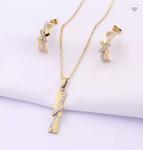 Gold Stainless Steel Jewelry Set X Shaped Rhinestone Stud Earrings And Necklace