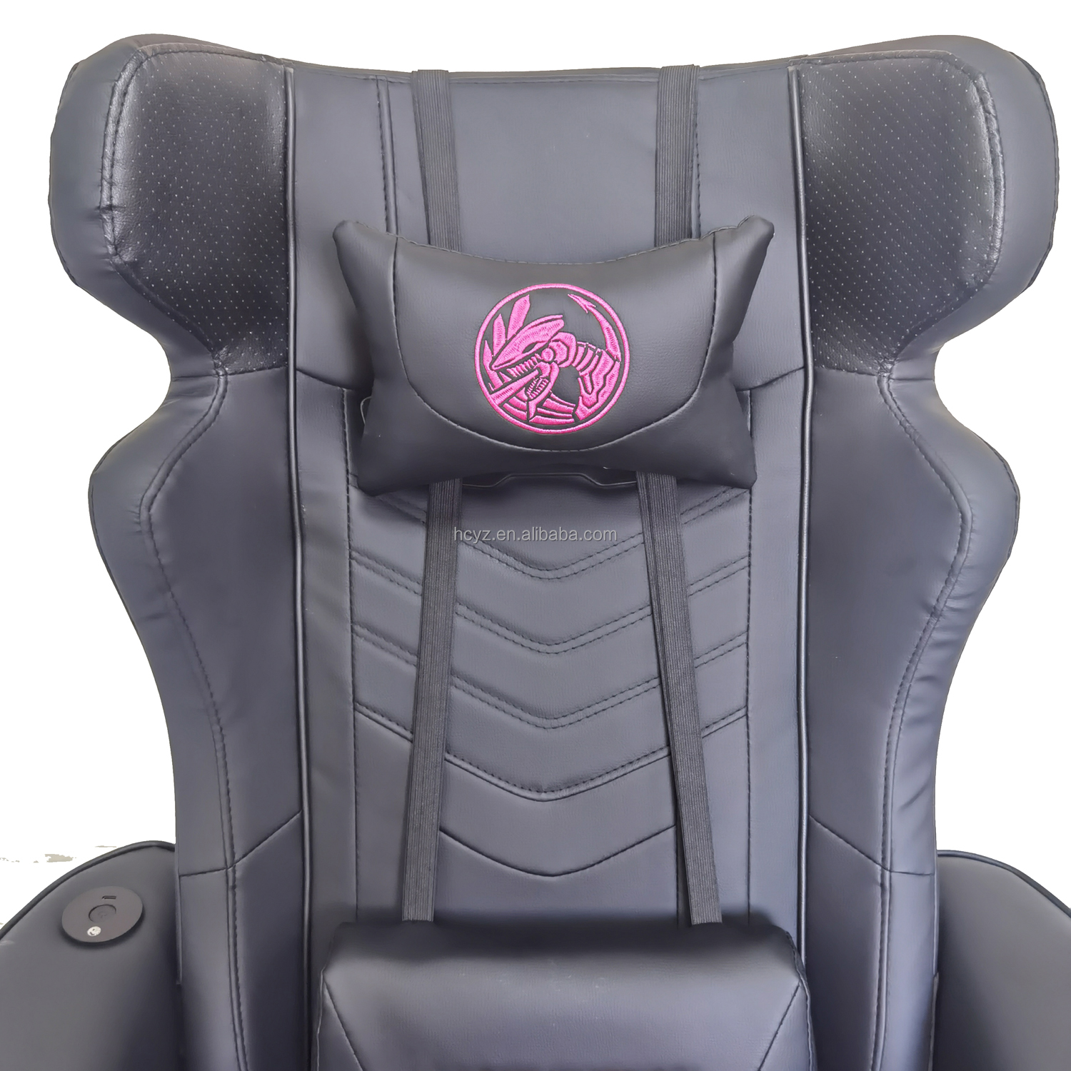 Office Gaming Chair with Cup Holder and Bluetooth Speakers in Racing Style PU Leather