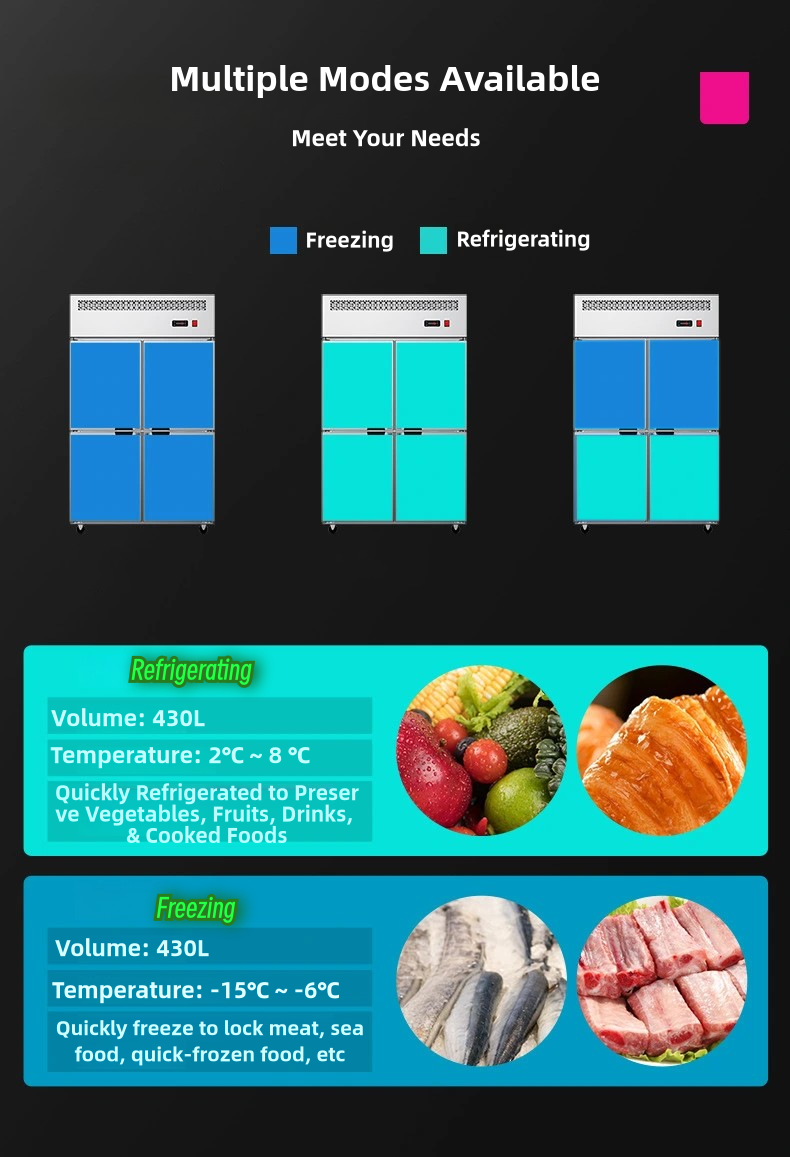 Stainless Steel Refrigeration Equipment for Kitchen 2/3/4/6 Door Refrigerator/Freezer
