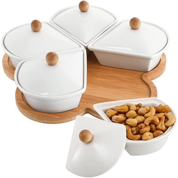 Circular Sector Shape Ceramic Divided Plate Tray For Appetizer Chips