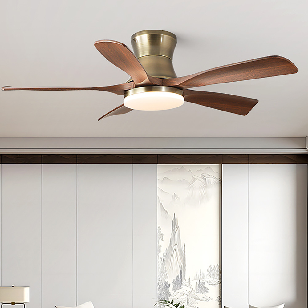 42/52 Inch 3/5 Straight Blades Wooden Leaf Ceiling Fan Remote Control