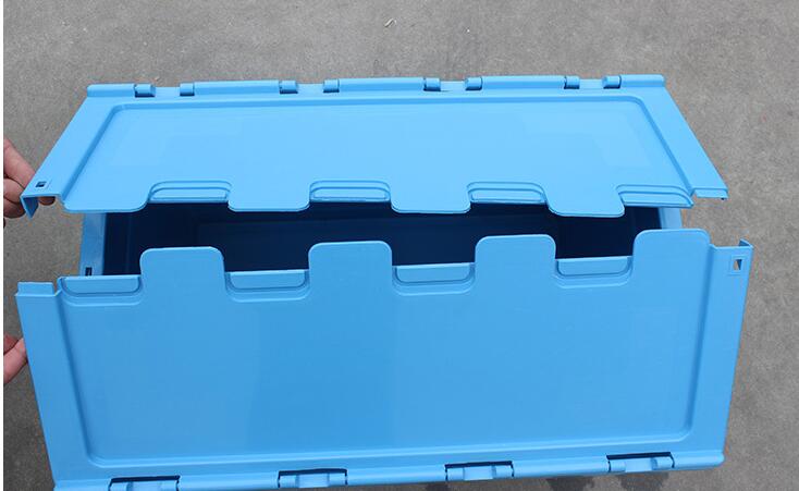 Attached Lidded crates Plastic Storage tote logistic box with hinged lids