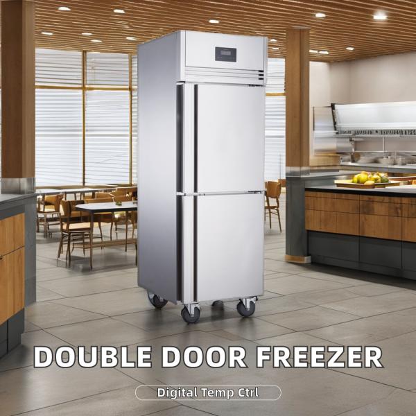 Commercial Kitchen Restaurant Cooler Stainless Steel Upright Freezer Double Doors LED Light Open-Cooling Display Supermarket