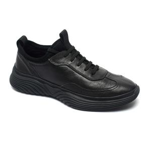 China Rubber Outsole Mens Black Leather Sneakers For Sports wholesale