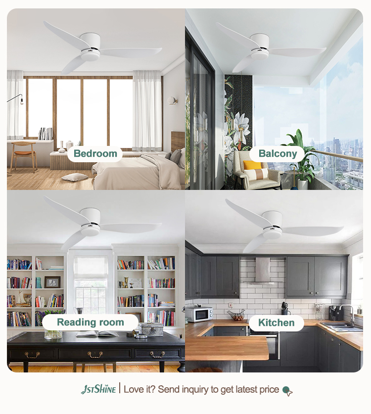 52" LED Ceiling Fan with Time Setting and Smart Control ABS Blades Flush Mounted