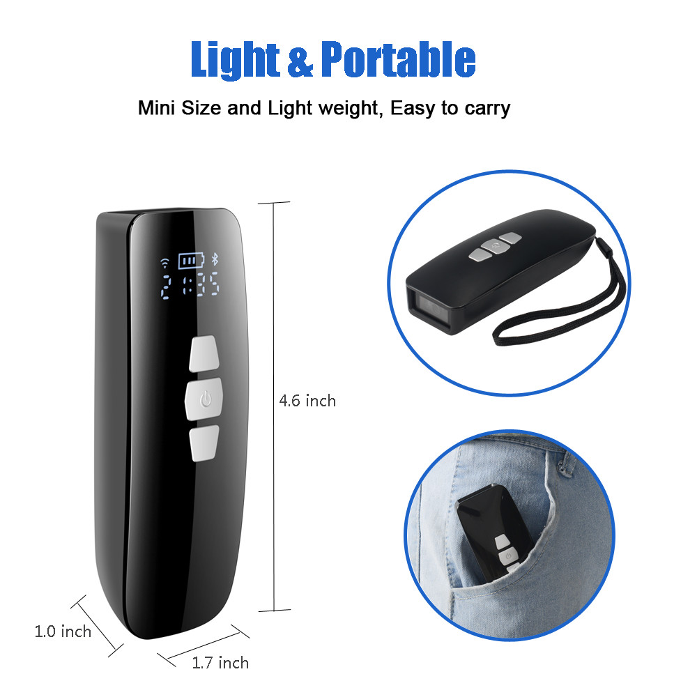 Portable 2D Qr Code Reader Barcode Scanner BT 2.4G Wireless Pocket Handheld