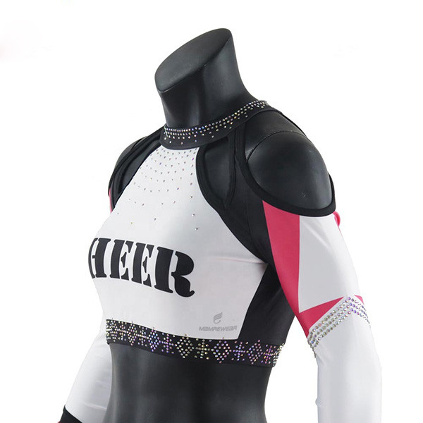 Custom Rhinestone Cheer Uniforms / Lycra Fabric Cheerleading Practice Clothes