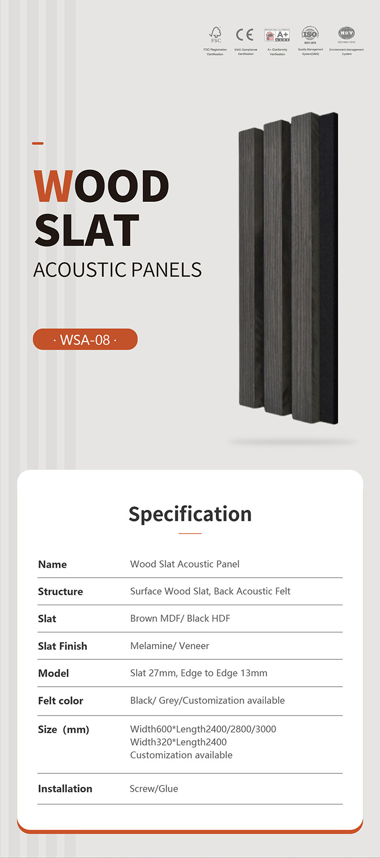 Fire Retardant Veneer Wood Slat Acoustic Wood Panel Superior Sound Absorption