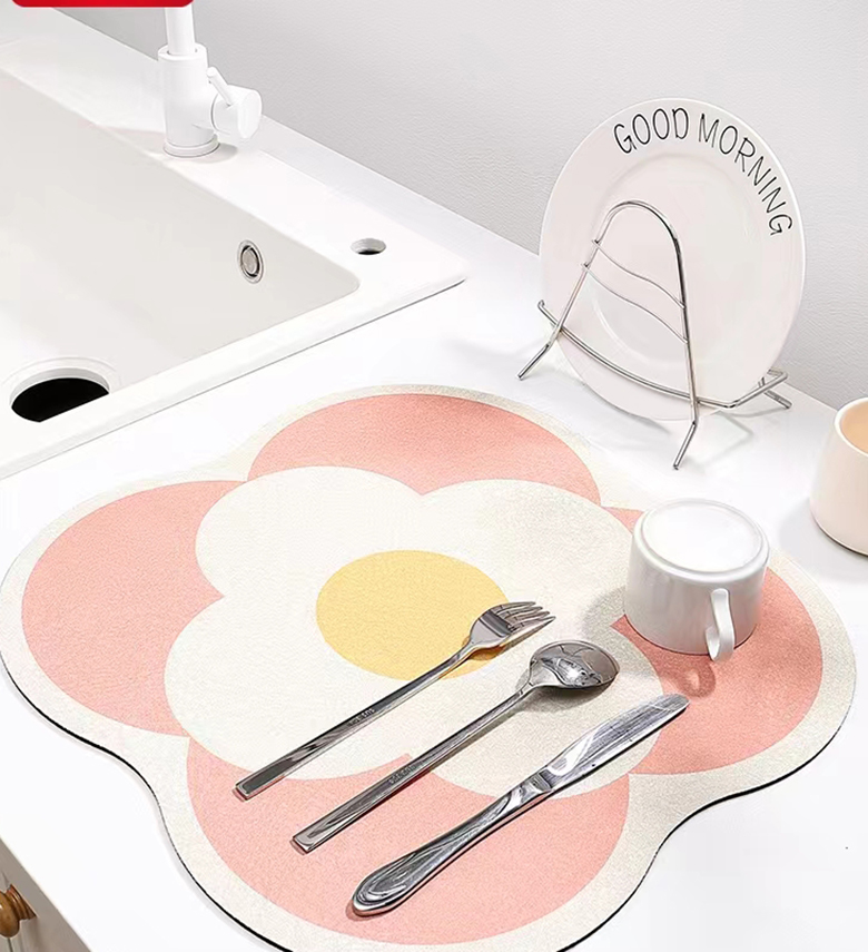 Table Decration Placemat Fast-Drying Polyester Dish Drying Mat for Kitchen Cleanup