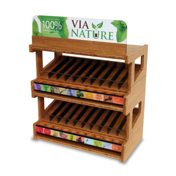 Counter Top Cosmetic Display Stand Essential Oil Wooden Display Rack With Custom