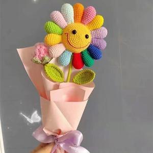 China Colorful Knitted Pile Sunflower Bouquet Everlasting Flowers Rainbow Artificial Sunflowers DIY Yarn Floral Arrangement wholesale