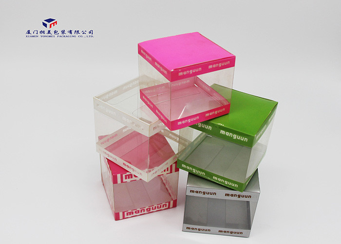 Square Shape Rigid Clear PET Box Custom Printed Plastic Boxes Pink Color 6.8cm Height