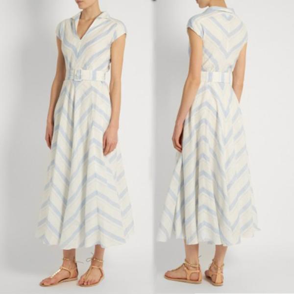 Fashion New Women Blue White Maxi Dress Girls Wrap Dress Ladies Striped Causal