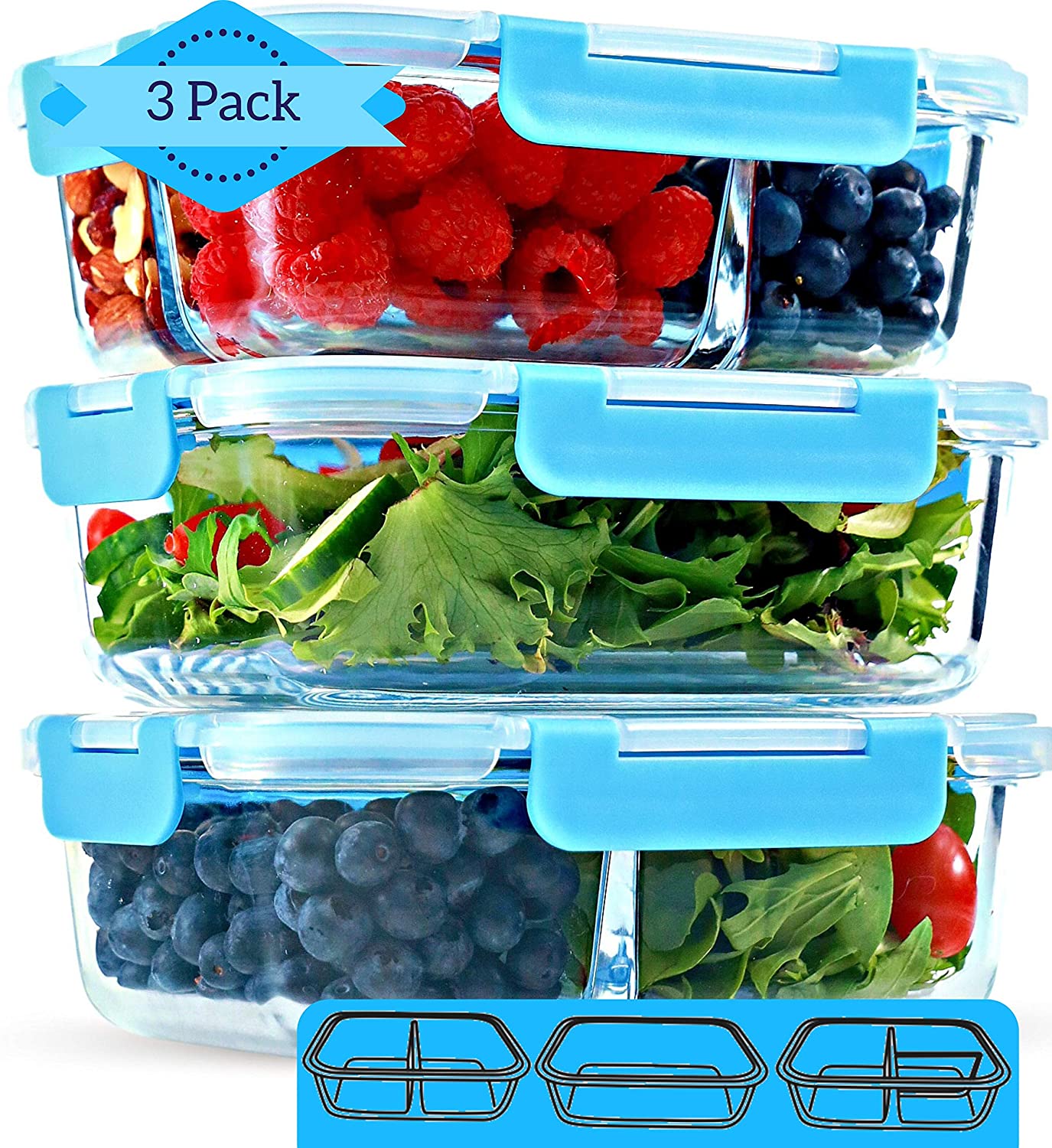 Borosilicate Pressed Glass Lunch Boxes With Locking Lids
