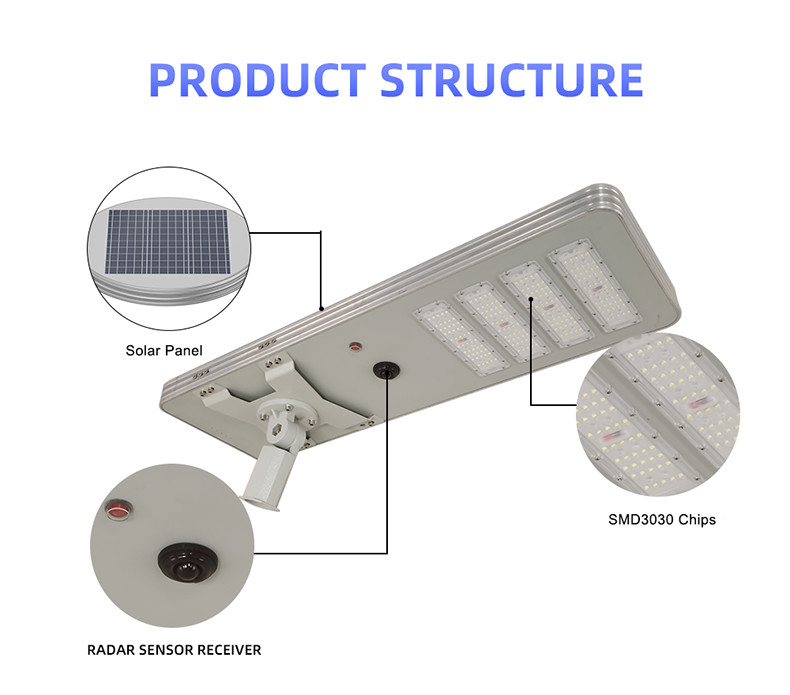All In One Solar Street Courtyard Light Manufacturer Round Corner 3 Heads 150W 715x350x60mm