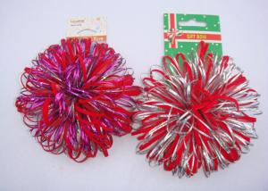 China Professional 3.5 Red Velvet Fancy Holly Confetti Sticker Bow with Flocked ribbon wholesale