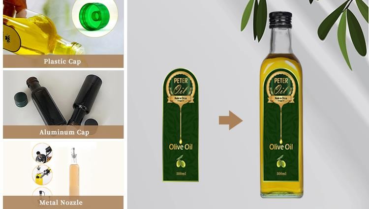 Green Color Clear Glass Square Round Olive Oil Bottles 125 Ml 250 Ml 500 Ml 750 Ml 1000 Ml
