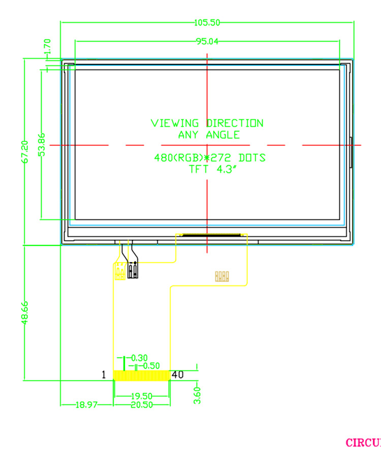 HX8257A 6 O'clock 480*272 Pixel 4.3" TFT LCD Display