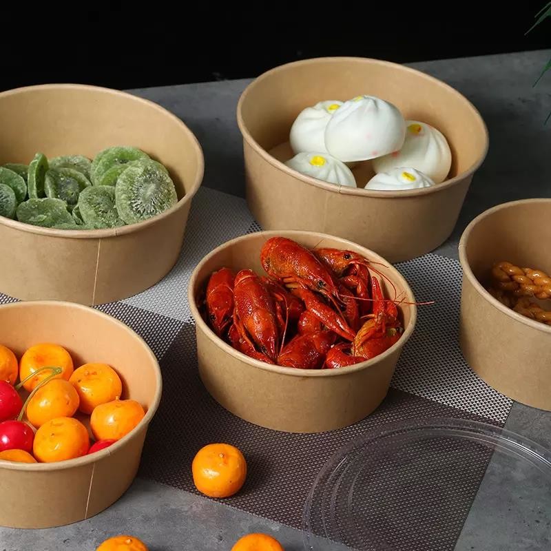 Top Sale Food Container Kraft Salad Paper Bowl Throwaway Greaseproof Soup 26oz Recyclable Paper Bowls