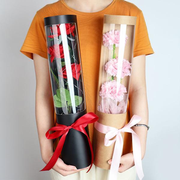 Round Cylinder Paperboard Luxury Flower Gift Packaging PVC Box for Florist Rose Shipping