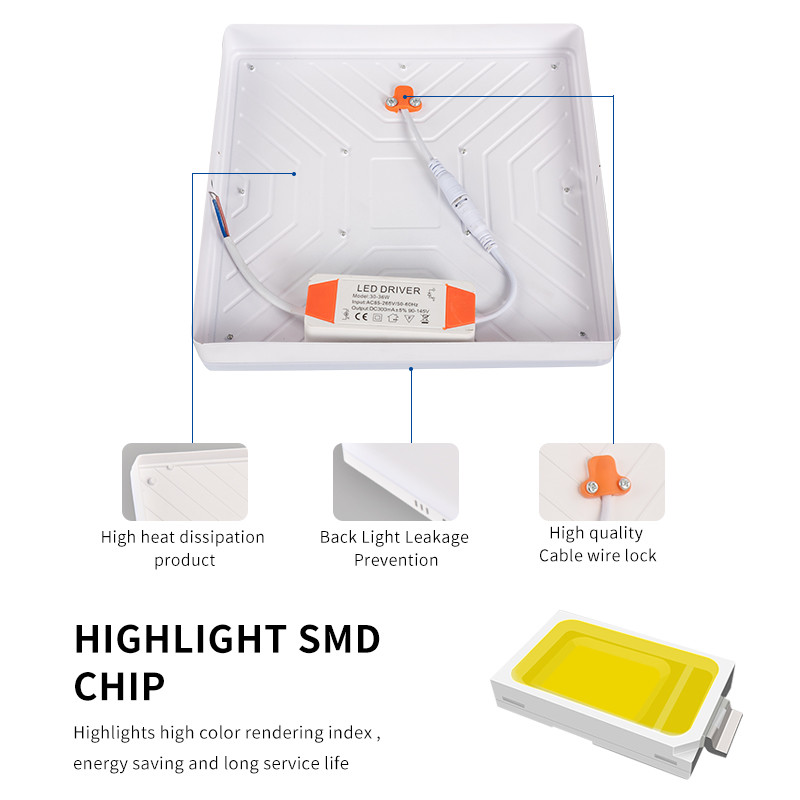 Aluminum Frameless IP44 Square Surface 18W 24W 36W 48W Led Panel Light
