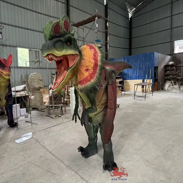 Dilophosaurus Costume With Movable Crown Animatronic Dinosaur Party Props