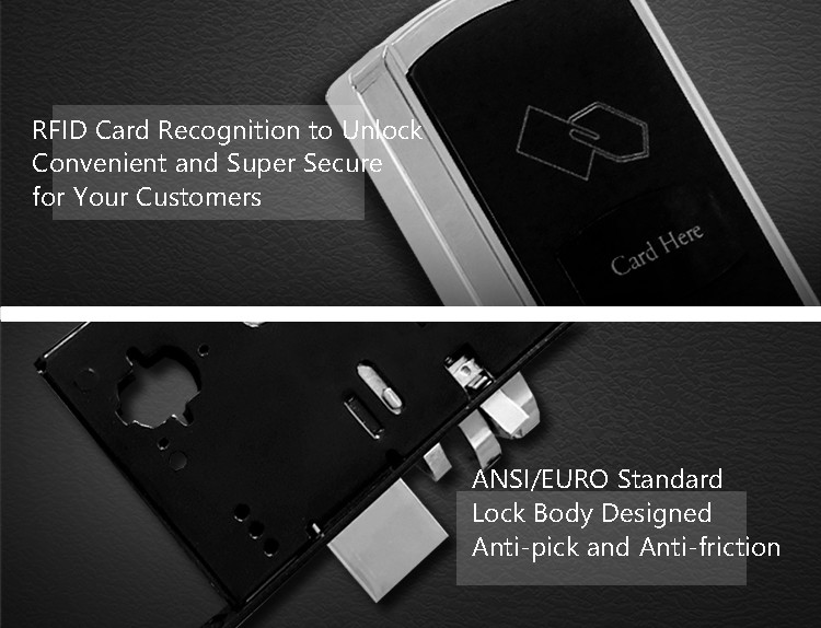 Golden Hotel Electronic Door Locks , RFID Card Key Card Door Lock For Hotels