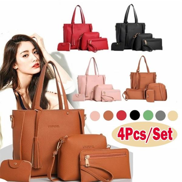 4Pcs/Set Women PU Crossbody Bag Set Leather Shoulder Bags Ladies Purse