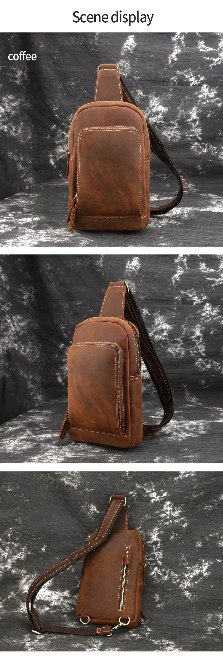 Functional Customized Cowhide Leather Sling Crossbody Backpack for Travel Hiking