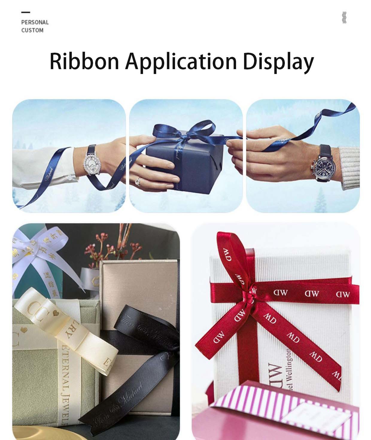 Custom Gift Ribbon With Foil Logo Roll And Different Colors And Width