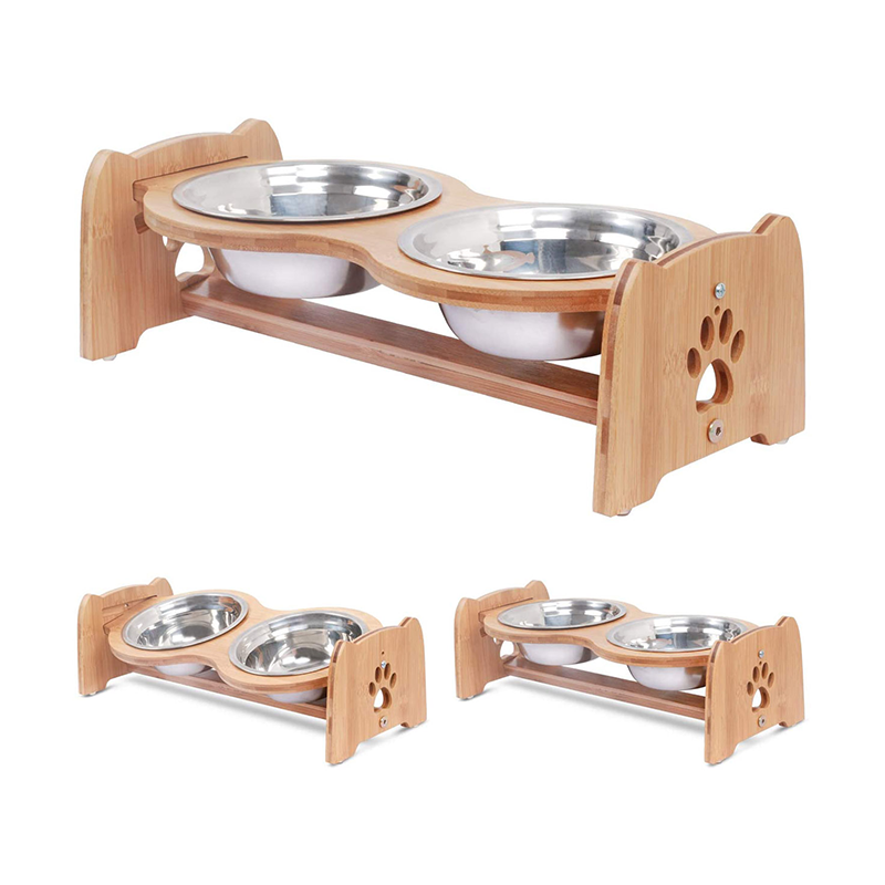 Custom Bamboo PET Feeder Cervical Spine For Cat Dog 13x19.5x40.6cm