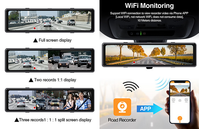 11.26 inch Adas Car DVR BSD Mirror Dash Cam Front and Rear 4K Dash Camera WIFI Car Camera