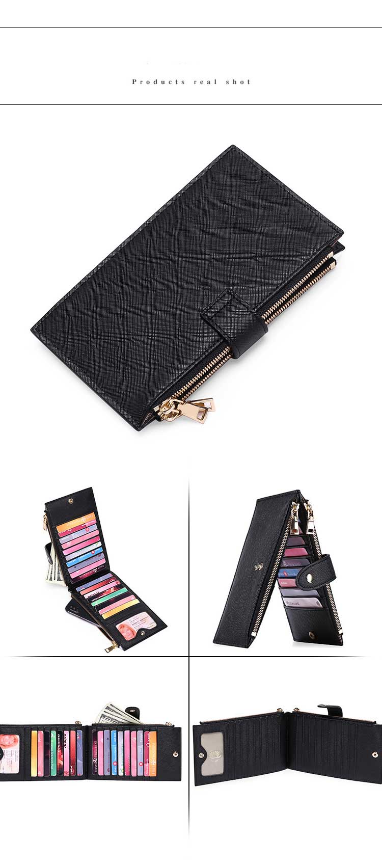 PU Saffiano Leather Long CardSlot Money Case Multi-Function RFID Blocking Bifold Wallet