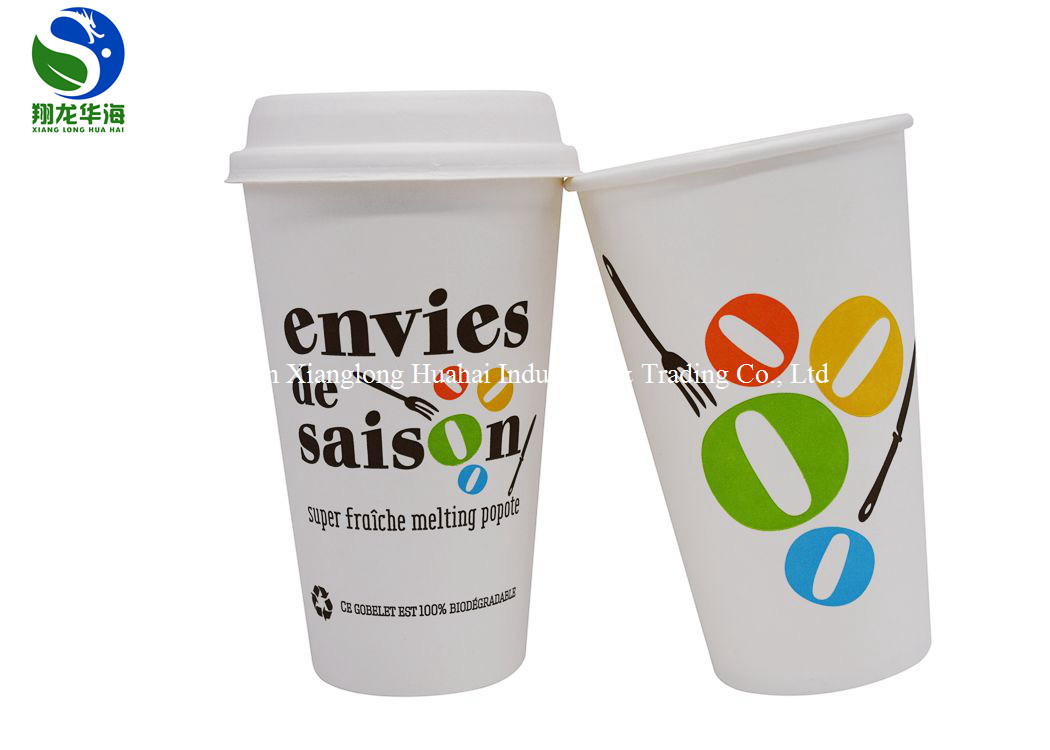 16oz Biodegradable Pla Paper Cups With CPLA Lid As Straw Coffee Cups