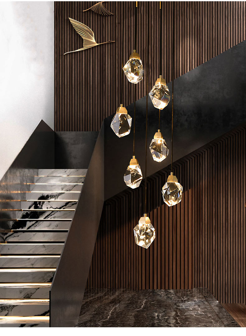Nordic diamond chandelier Luxury Crystal Light New Design Gold staircase chandelier(WH-CY-215)