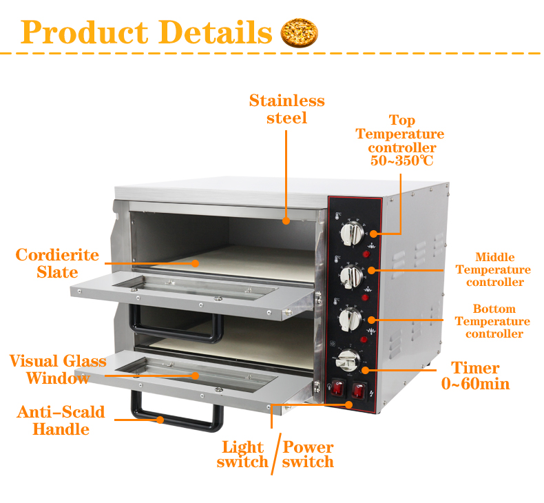 Commercial Industrial Double Deck Electric Bakery Oven 670*680*600mm 48.5KG