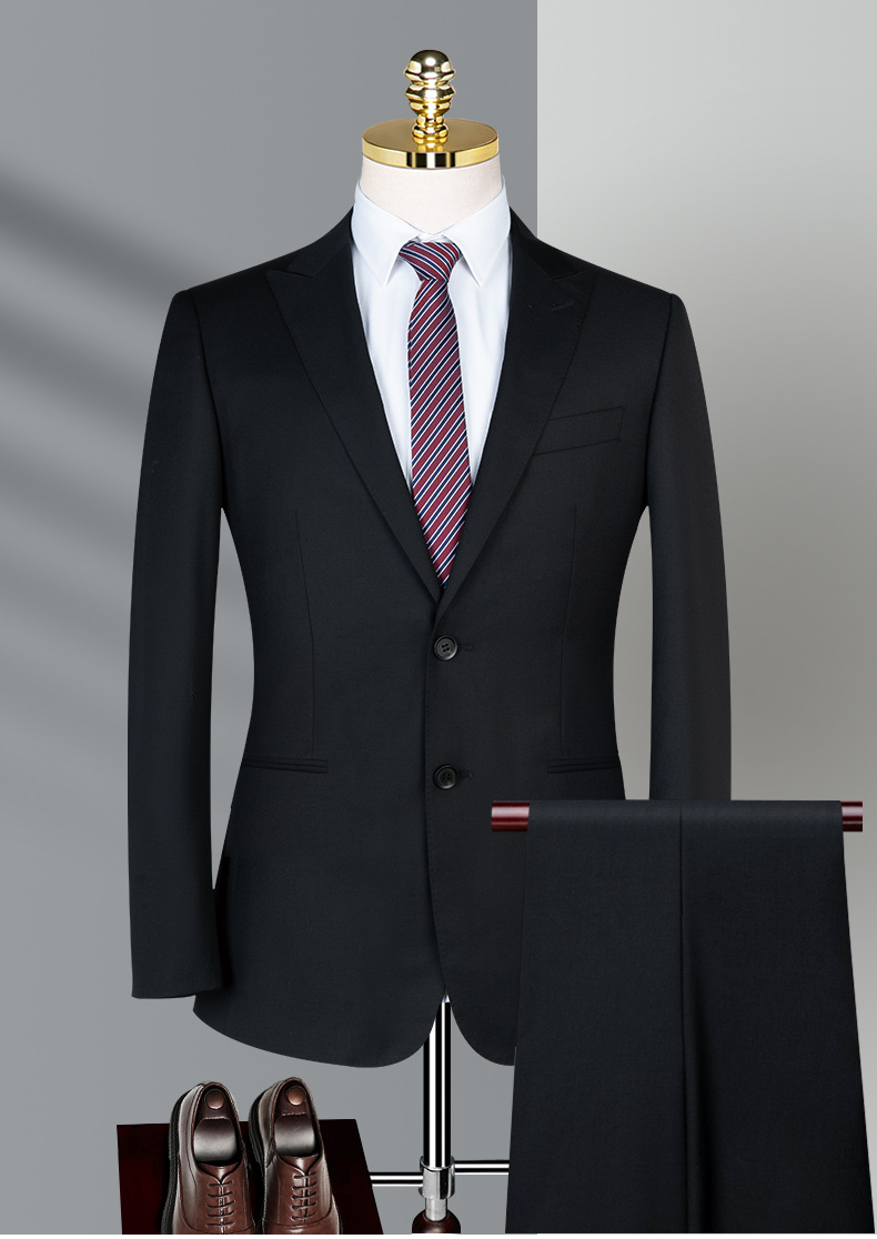 Adults Standard Size Black Wool Business Two-piece Suit for Men's Wedding Groomsman