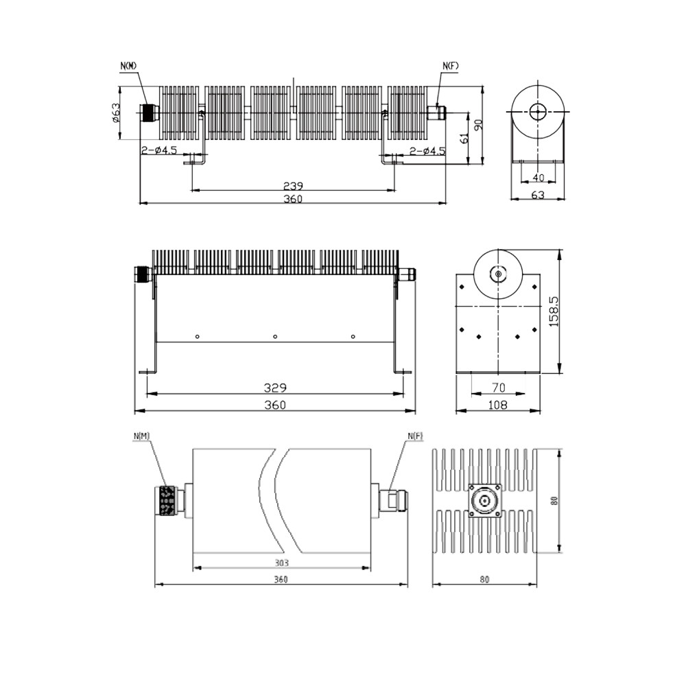 200 W Coaxial Fixed Attenuators Fixed RF Attenuator DC-18 GHz Connector N TNC