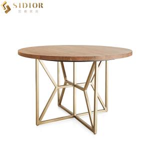 China 120cm Natural Round Solid Wood Top Dining Table With Metal Legs wholesale
