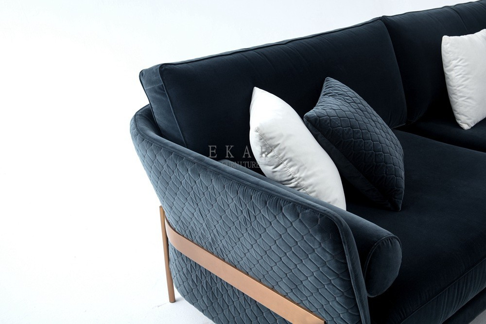 Modern Home Furniture Metal Frame L Shaped Corner Velvet Sectional Sofa