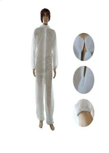 White Disposable Dust Suits Safety Garments With Collar Serged Seam