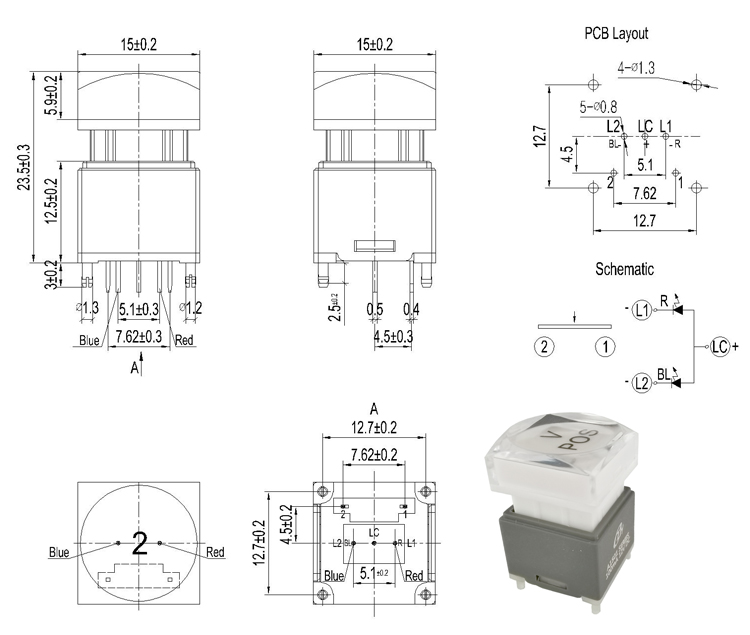 15x15 NKK RGB Illuminated Push Button Switch For Broadcast Consol