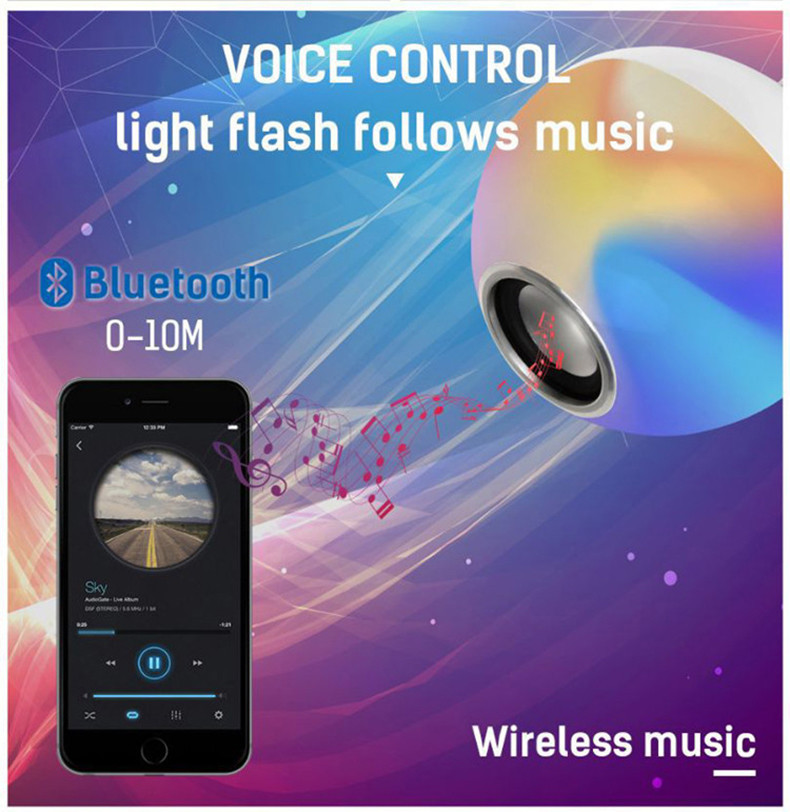 12W E27 Smart LED Bluetooth Speaker Bulb Stereo Audio RGB Color Changing