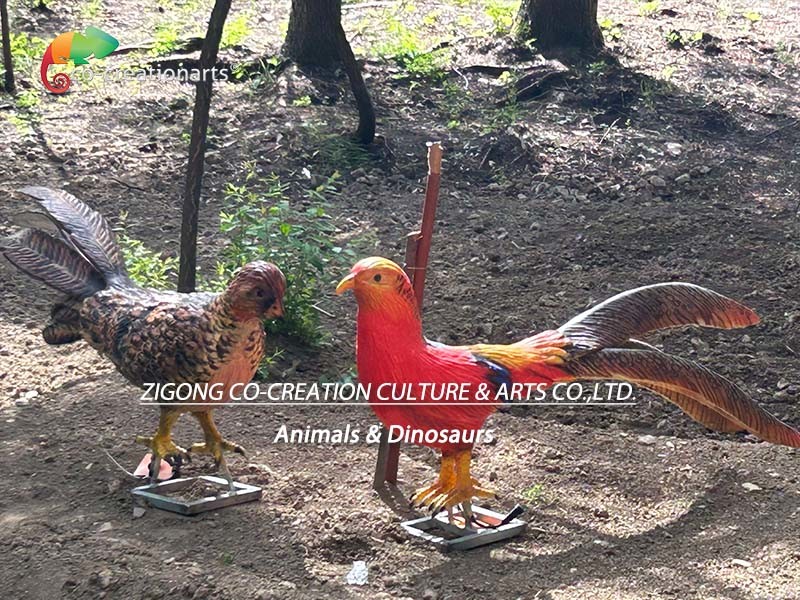Movement Realistic Animatronic Animals Customized Size Golden Pheasant