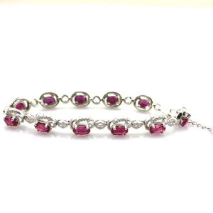 China Sterling Silver 5x7mm Oval Ruby Cubic Zircon Tennis Bracelet(B06PINK) wholesale