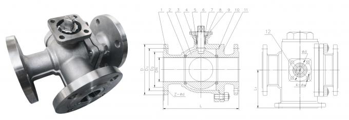 Full Bore SS 3 Way Flanged Ball Valve T /  L Port Floating Valve 0