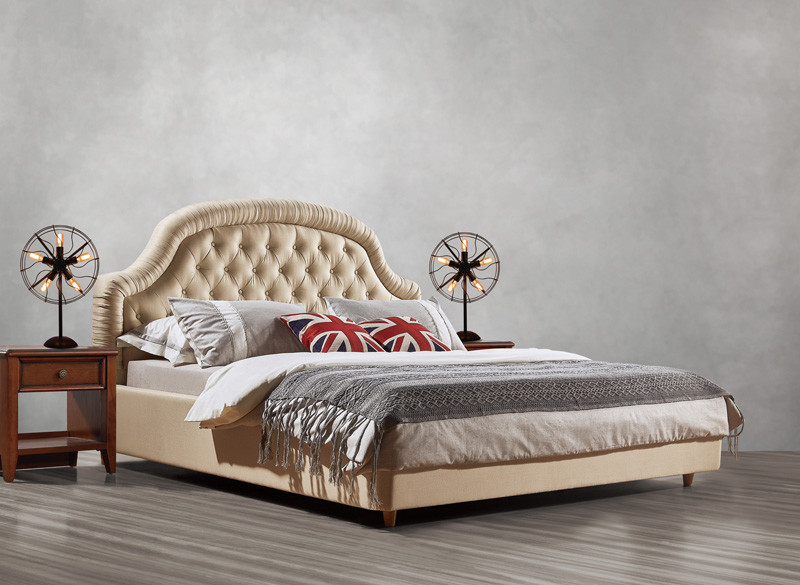 Fabric Upholster padad Headboard Queen Bed Leisure Bedroom Furniture in American design Apartment Bedroom interior fit